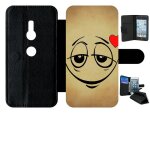 Etui a rabat xperia xz2 - smiley amoureux - simili - cuir - noir