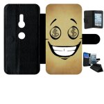 Etui a rabat xperia xz2 - smiley cupide dollars - simili - cuir - noir