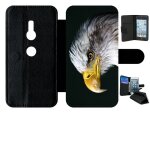 Etui a rabat xperia xz2 - tete d'aigle royal - simili - cuir - noir