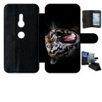 Etui a rabat xperia xz2 - tete de tigre sauvage - simili - cuir - noir