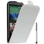 Etui rabattable verticale pour htc one (m8) 5. 0  en cuir pu - blanc + stylet