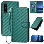 Etui pour rabattu sony xperia 1 iv cuir premium surface de fibre de carbone avec sangle dtachable avec ...