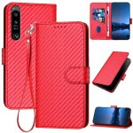 Etui pour rabattu sony xperia 1 iv surface de fibre de carbone avec sangle dtachable cuir premium avec ...