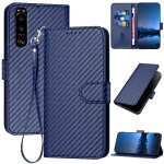 Etui pour rabattu sony xperia 5 iii surface de fibre de carbone avec sangle dtachable cuir premium avec ...