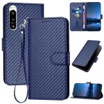 Etui pour rabattu sony xperia 5 iv cuir premium avec sangle dtachable surface de fibre de carbone avec ...