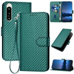 Etui pour rabattu sony xperia 5 iv cuir premium avec sangle dtachable surface de fibre de carbone avec ...