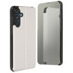 Etui pour samsung galaxy m55 clapet miroir clear view support argent