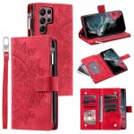 Etui pour samsung galaxy s22 ultra 5g logo en mtal aluminium avec des rayures verticales rouges doublure ...