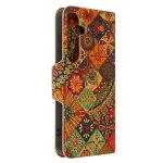Etui pour samsung galaxy s24 clapet li�ge portefeuille design boh�me multicolore