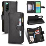 Etui pour sony xperia 10 iv portefeuille a fermeture eclair titulaire de la carte magntique pu cuir ...