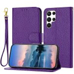 Etui de t�l�phone pour samsung galaxy s22 ultra pu lether porte - cartes a fentes mod�le litchi flip ...