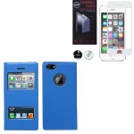 Etui s - view pour apple iphone 5 / 5s / se - bleu + 1 film verre tremp� - blanc