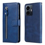 Etui pour vivo y77 5g cuir supports de fente pour carte housse de protection fermeture eclair - bleu