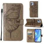 Etui pour xiaomi mi 11 lite magntique gaufrage papillon cuir premium couverture rabattable - gris