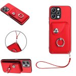 Etui pour xiaomi redmi 12 4g supports de fente pour carte cuir housse de protection sangle a main - rouge ...