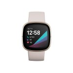 Fitbit sense - acier inoxydable en or doux - montre connect�e avec bracelet - silicone - blanc lunaire ...