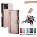 Flip etui pour iphone 14 compartiment portefeuille sangle de poignet fentes multifonctionnelles pour ...