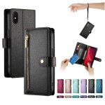 Flip etui pour iphone x / xs sangle de poignet compartiment portefeuille fentes multifonctionnelles pour ...