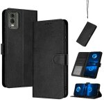 Flip etui pour nokia c32 avec fente pour carte cuir pu avec boucle couleur pure bicelle - noir