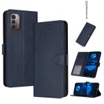 Flip etui pour nokia g21 avec boucle couleur pure cuir pu avec fente pour carte bicelle - bleu