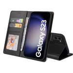 Flip etui pour samsung galaxy s23 plus cuir premium bicelle trois fentes pour cartes - noir