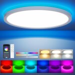 Gerg - lampe de plafond led dimmable avec tlcommande, 24w rgb change couleur, plafonnier rond plat, ...