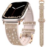 Glitter band for apple watch series 42mm 44mm 45mm 46mm 49mm, adjustable rhinestone watchband for women ...