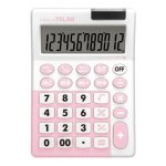 Grande calculatrice de bureau - 12 chiffres - rose / blanc - milan