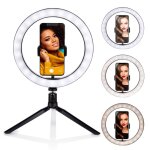 Grundig ring light selfie sur tr�pied ? 25 cm 3 couleurs de lumi�re 11 niveaux de luminosit� rechargeable ...