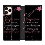 Housse cuir portefeuille pour iphone 12 mini humour princesse