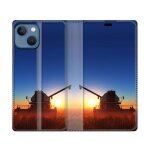 Housse cuir portefeuille pour iphone 14 plus (6. 7) agriculture moissonneuse soleil