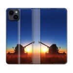 Housse cuir portefeuille pour iphone 15 (6, 1) agriculture moissonneuse soleil