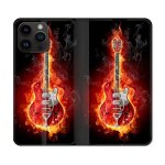 Housse cuir portefeuille pour iphone 15 pro plus (6, 7) musique guitare electrique