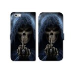 Housse cuir portefeuille pour iphone 7 / 8 / se (2020 / 2022) tete de mort