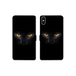 Housse cuir portefeuille pour samsung galaxy a01 chat noir