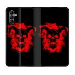 Housse cuir portefeuille pour samsung galaxy a04s tete de mort diable