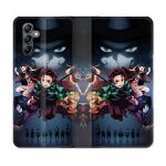 Housse cuir portefeuille pour samsung galaxy a05s manga demon slayer noir