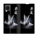 Housse cuir portefeuille pour samsung galaxy a12 sport judo noir