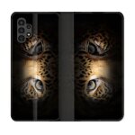 Housse cuir portefeuille pour samsung galaxy a13 4g animal leopard yeux