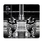 Housse cuir portefeuille pour samsung galaxy a16 5g sport rugby noir blanc