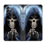 Housse cuir portefeuille pour samsung galaxy a25 5g tete de mort doigt