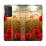 Housse cuir portefeuille pour samsung galaxy a52 / a52s fleur coquelicot