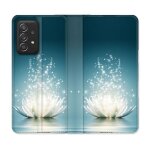 Housse cuir portefeuille pour samsung galaxy a52 / a52s fleur lotus blanc