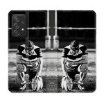 Housse cuir portefeuille pour samsung galaxy a52 / a52s sport rugby noir blanc