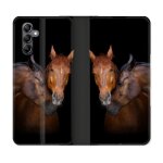Housse cuir portefeuille pour samsung galaxy a55 5g animal cheval marron