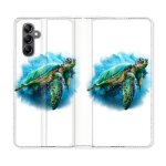Housse cuir portefeuille pour samsung galaxy a55 5g animal tortue blanche multicolore
