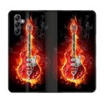 Housse cuir portefeuille pour samsung galaxy a55 5g musique guitare electrique