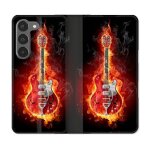 Housse cuir portefeuille pour samsung galaxy a56 5g musique guitare electrique