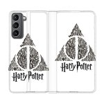 Housse cuir portefeuille pour samsung galaxy s21 wb license harry potter triangle blanc