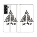 Housse cuir portefeuille pour samsung galaxy s22 harry potter hollows triangle blanc